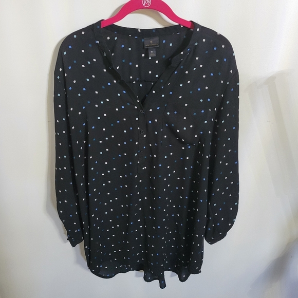 Worthington Blouse Long Sleeve 1/2 Button Front Polka Dot Tie Cuff, Size XL - Picture 1 of 7